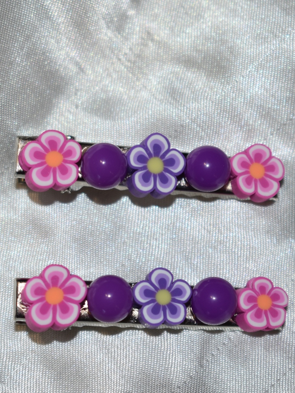 Purple & Pink Flower Hair Clips - Set of 2